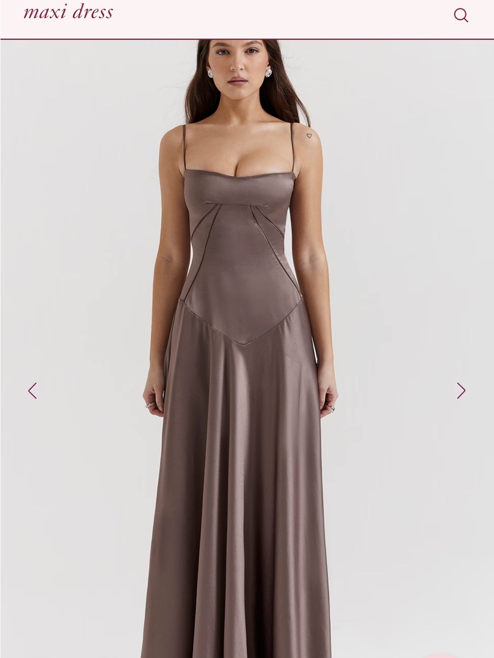 House of CB Brown Satin Maxi Slip Dress with Spaghetti Straps